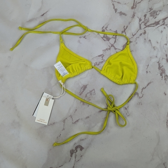 Good American Swim Top Women 1 2 S M Small Crinkle Tiny Ties Yellow Bikini - Picture 8 of 13